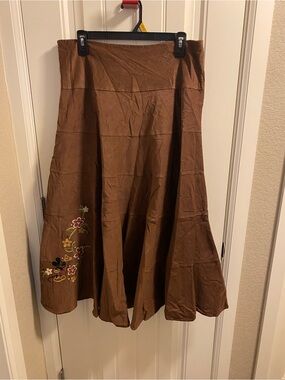 Vintage Disney Shopping L Maxi Skirt Lightweight Corduroy Brown Mickey Mouse Emb